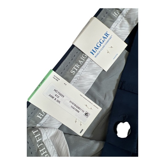 Haggar Men's 34x32 Premium Soft Chino Pants Blue Straight Fit‎ Flex Waist NWT - Picture 4 of 6